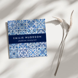 Mittelmeer-Fliesen, Portugal, Azulejo, Majolica Quadratische Visitenkarte