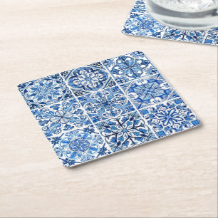 Mittelmeer-Fliesen, Portugal, Azulejo, Majolica Rechteckiger Pappuntersetzer