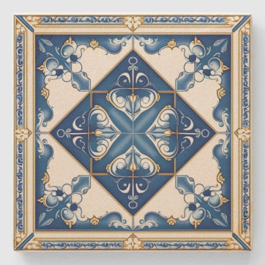 Mittelmeer-Fliesen, Portugal, Azulejo, Majolica Steinuntersetzer (Vorderseite)