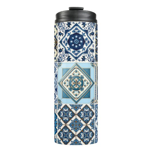 Mittelmeer-Fliesen, Portugal, Azulejo, Majolica Thermosbecher (Vorderseite)