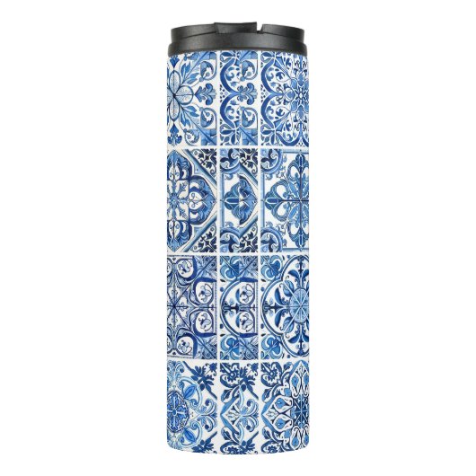 Mittelmeer-Fliesen, Portugal, Azulejo, Majolica Thermosbecher (Rückseite)