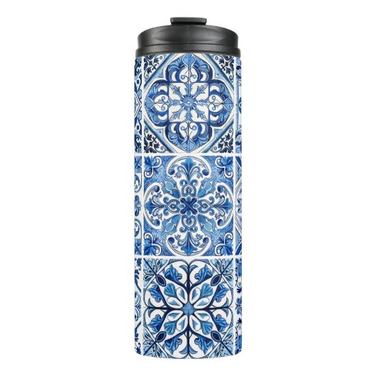 Mittelmeer-Fliesen, Portugal, Azulejo, Majolica Thermosbecher (Vorderseite)