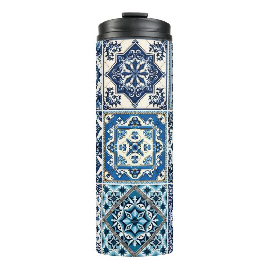 Mittelmeer-Fliesen, Portugal, Azulejo, Majolica Thermosbecher (Vorderseite)