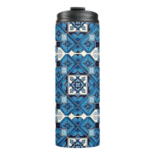 Mittelmeer-Fliesen, Portugal, Azulejo, Majolica Thermosbecher (Vorderseite)