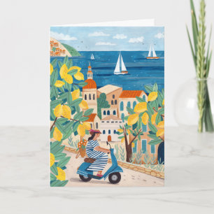 Mittelmeer-Frau-Roller-Illustration Reise Karte