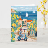 Mittelmeer-Frau-Roller-Illustration Reise Karte (Gelbe Blume)
