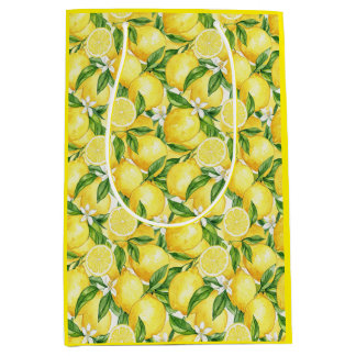 Mittelmeer-Frische: Aquarell-Zitrone & Blüte Mittlere Geschenktüte