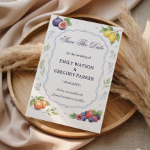 Mittelmeer-Frucht-Blumen-Hochzeitsankündigung
