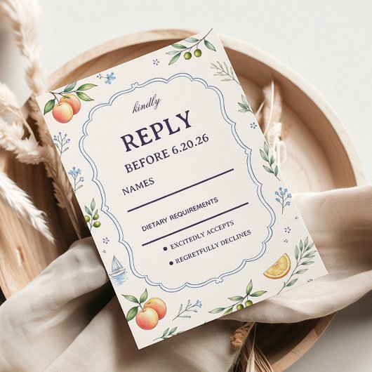 Mittelmeer-Frucht-Blumen-Respons-Design RSVP Karte