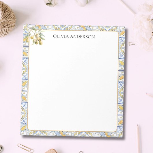 Mittelmeer Gelbe blaue Fliesenmuster Notizblock