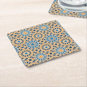 Mittelmeer-Geometriefliese und Orangenmuster Rechteckiger Pappuntersetzer