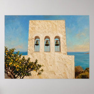 Mittelmeer-Glockenturm-Zitronenbaum-Kunst Poster