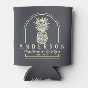 Mittelmeer-Grau-Ananas-Hochzeitsbogen & Name Dosenkühler