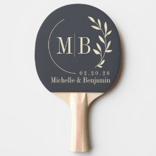 Mittelmeer Graues Blatt Hochzeitsmonogramm Tischtennis Schläger