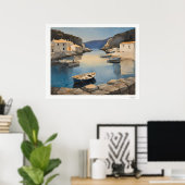 Mittelmeer-Hafenleinwand, Fischerboote Küste Poster (Heimbüro)