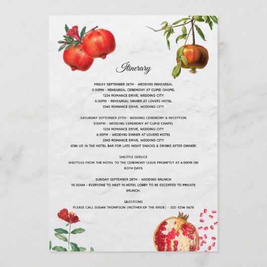 Mittelmeer-Hochzeitsreise mit Granatapfel Programm (Rückseite)