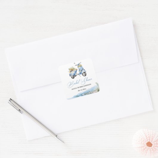 Mittelmeer Italien Amalfi Vespa Brautparty Quadratischer Aufkleber (Umschlag)