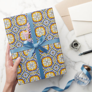 Mittelmeer Italien Blaue Fliesen Brautparty  Geschenkpapier