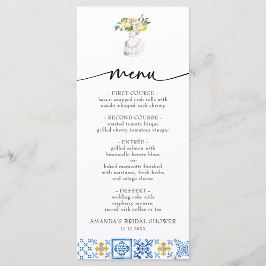 Mittelmeer-Italien Brautparty Floral Lemon Menükarte (Vorderseite)