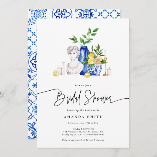 Mittelmeer Italien Tiles Lemon Brautparty Einladung (Vorne/Hinten)