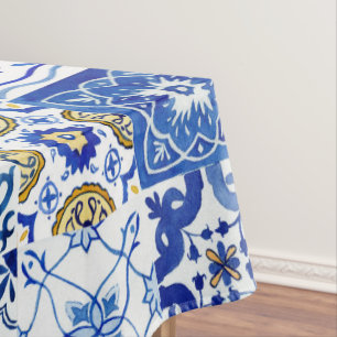 Mittelmeer-Italienisches Blau, Weiß und Gelb Muste Tischdecke