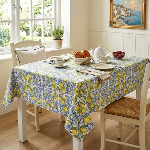 Mittelmeer-Italienisches Zitronen-Blau-Fliesenmust Tischdecke