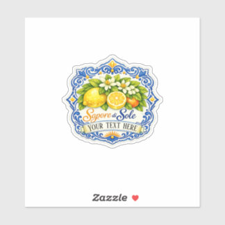 Mittelmeer Kachel Zitrone – Aquarellkunst mit Name Aufkleber