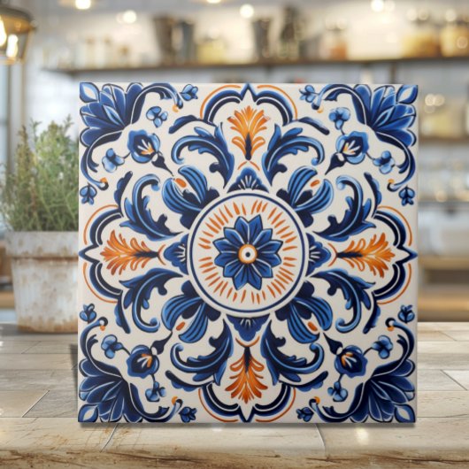 Mittelmeer-Keramikfliese mit Blau und Orange Fliese