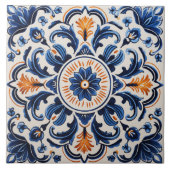 Mittelmeer-Keramikfliese mit Blau und Orange Fliese (Vorderseite)
