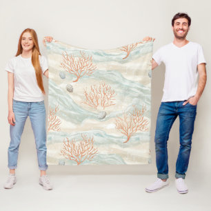 Mittelmeer Korallenblau Orange Sandbraun Fleecedecke