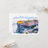 Mittelmeer Korsika Frankreich Elegante Wasserfarbe Karte (Vorderseite/Rückseite Beispiel)