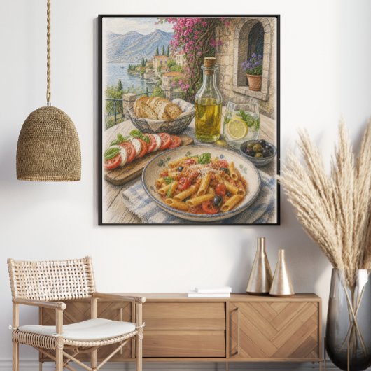 Mittelmeer-Küsten-Pasta-Fest Buntstift Poster