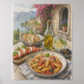 Mittelmeer-Küsten-Pasta-Fest Buntstift Poster (Vorne)