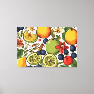 Mittelmeer-Limetten, Zitronen und Blumen. Gemalt Leinwanddruck