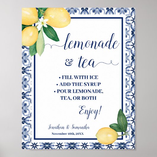 Mittelmeer-Limonade- und Teebar-Hochzeitsbrause Poster (Vorne)