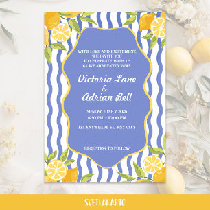 Mittelmeer-Limonen-blau-gestreifte Hochzeit Einladung