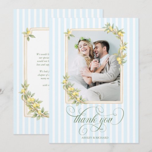 Mittelmeer-Limonien-Hochzeitsfoto-Dankeschön Dankeskarte (Vorne/Hinten)