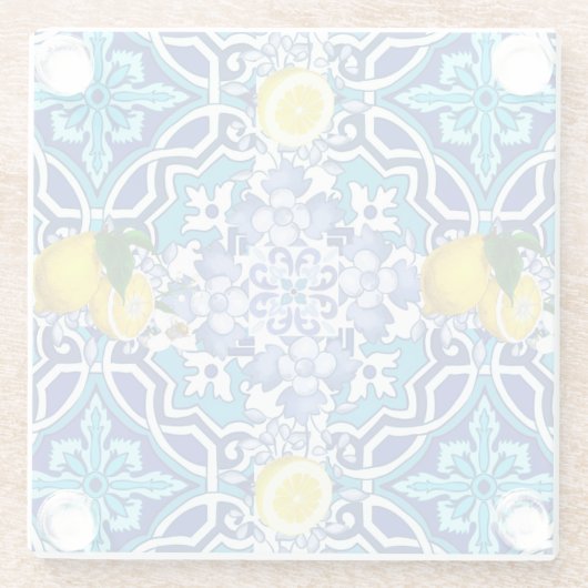 Mittelmeer, Majolika, Fliesen, Zitronen, Zitrusfrü Glasuntersetzer (Rückseite)