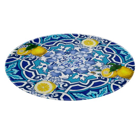 Mittelmeer, Majolika, Fliesen, Zitronen, Zitrusfrü Schneidebrett (Ecke)
