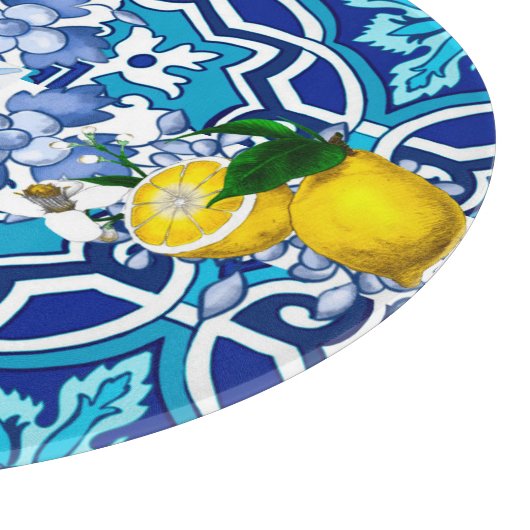 Mittelmeer, Majolika, Fliesen, Zitronen, Zitrusfrü Schneidebrett (Ecke)