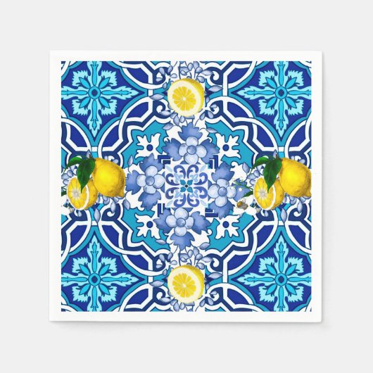 Mittelmeer, Majolika, Fliesen, Zitronen, Zitrusfrü Serviette (Vorderseite)