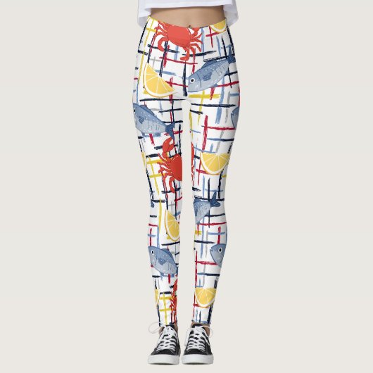 Mittelmeer-Meeresfrüchte-Markt-Muster (1) Leggings (Vorderseite)