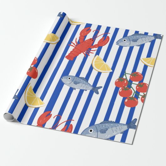 Mittelmeer-Meeresfrüchte-Markt-Muster (2) Geschenkpapier (Ungerollt)