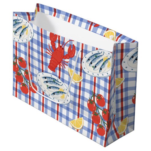 Mittelmeer-Meeresfrüchte-Markt-Muster (3) Große Geschenktüte (Vorderseite Schrägansicht)