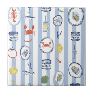 Mittelmeer-Meeresfrüchte-Sardine-Blue-Stripe-Muste Fliese