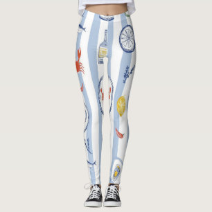 Mittelmeer-Meeresfrüchte-Sardine-Blue-Stripe-Muste Leggings