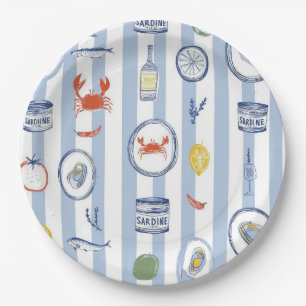 Mittelmeer-Meeresfrüchte-Sardine-Blue-Stripe-Muste Pappteller