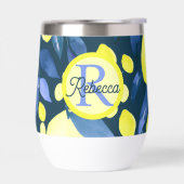 Mittelmeer-Monogramm-Name Chic Lemons Blaues Blatt (Links)