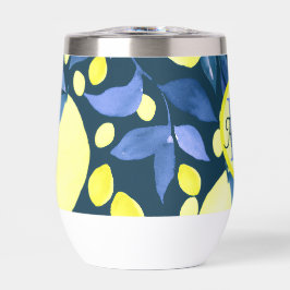 Mittelmeer-Monogramm-Name Chic Lemons Blaues Blatt
