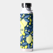 Mittelmeer-Monogramm-Name Chic Lemons Blaues Blatt Trinkflasche (Links)